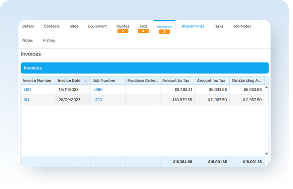 Website interface for invoice tracking