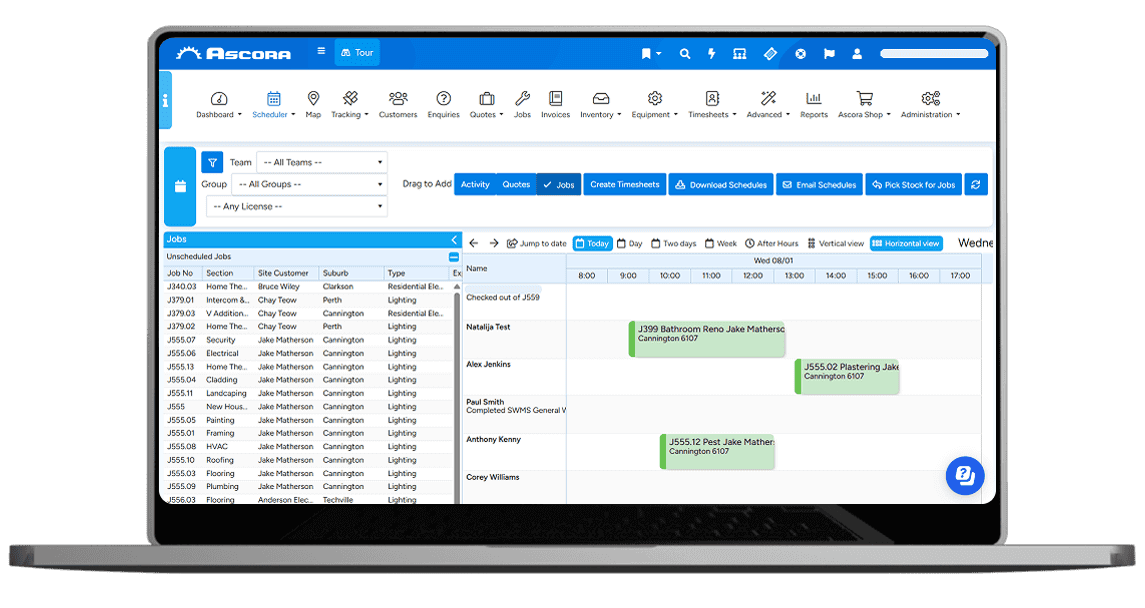A laptop, displaying app interface for scheduler